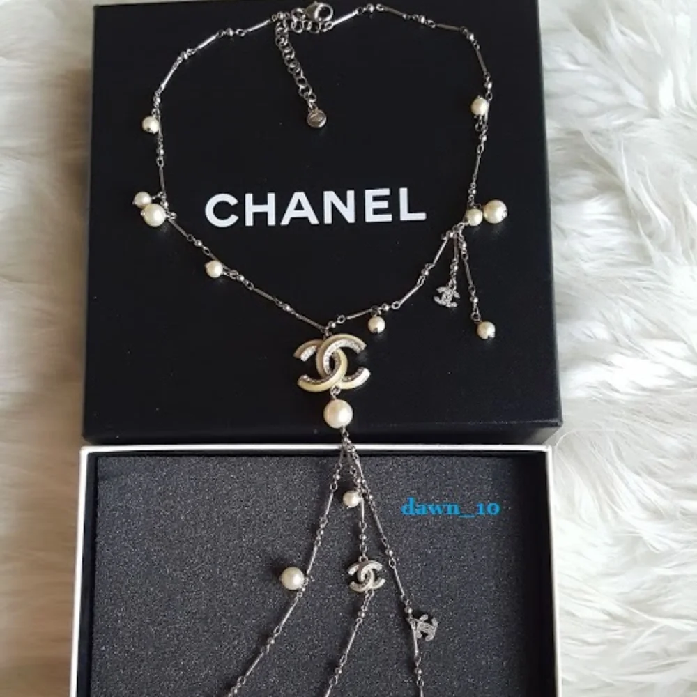CHANEL Yellow Enamel Interlocking CC Pearl Drop Necklace